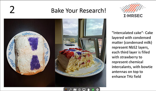 Bake-Your-Research contest submission: An Intercalcated cake by 
Azel Murzabekova, a Physics PhD student in Fahad Mahmood’s lab. (Image courtesy of Azel Murzabekova.)