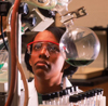 College student in chemistry lab.